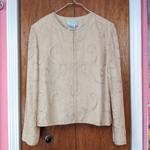 Vintage 90s Cream Beaded Two Piece Tank Top And Evening Jacket Set - Picture 10 of 15